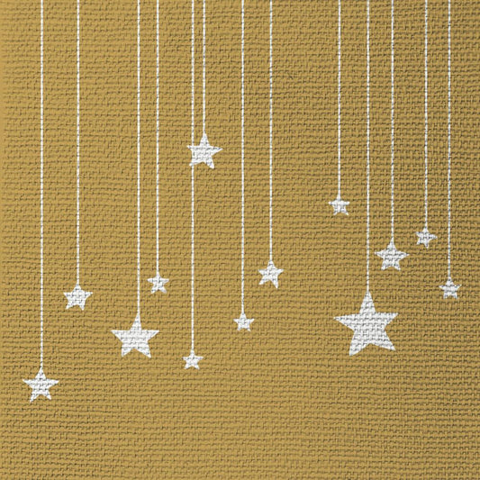 Serviette en papier Stars on Canvas dorée - étoiles blanches embossées sur fond doré texturé