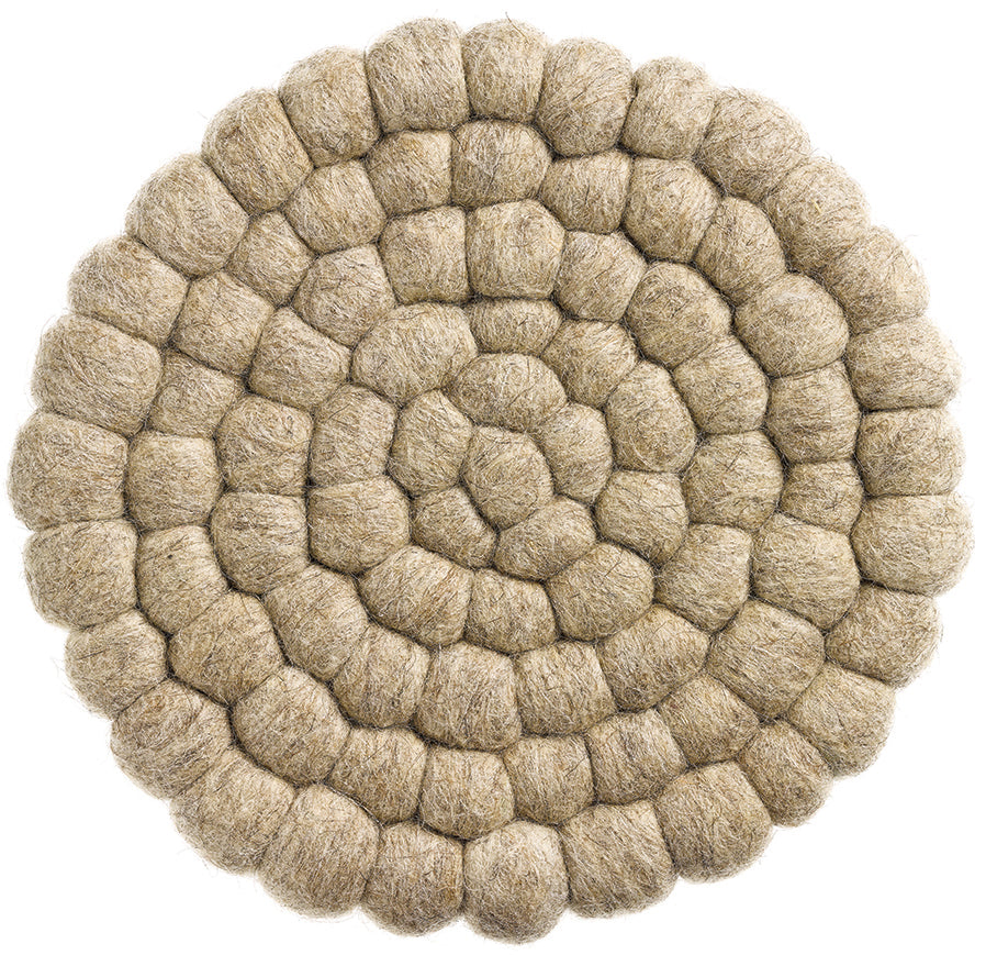 Dessous de plat Brian Naturel en boules de laine tressées, motif circulaire