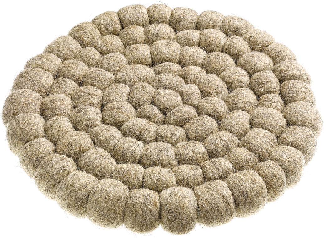 Dessous de plat Brian Naturel en boules de laine tressées, motif circulaire