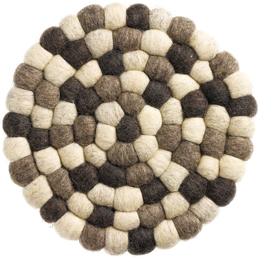 Dessous de plat Brian Naturel brun en boules de laine tressées, motif circulaire