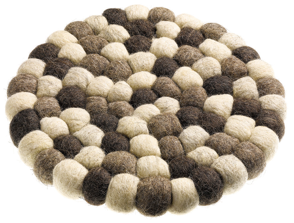 Dessous de plat Brian Naturel brun en boules de laine tressées, motif circulaire
