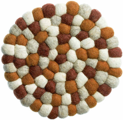 Dessous de plat Brian Naturel Brique en boules de laine tressées, motif circulaire