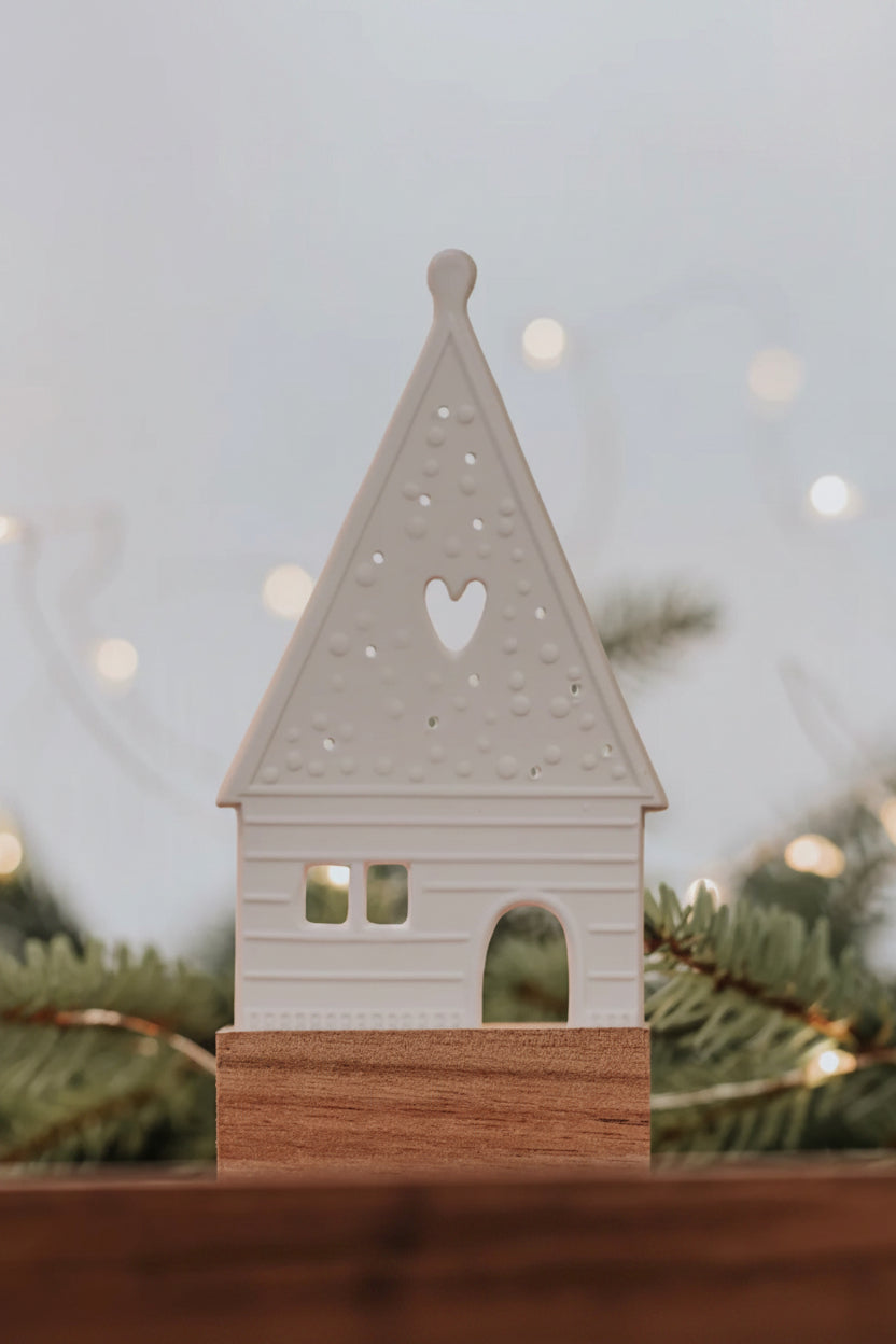 Bougeoir maison en porcelaine et bois Räder porcelaine blanche