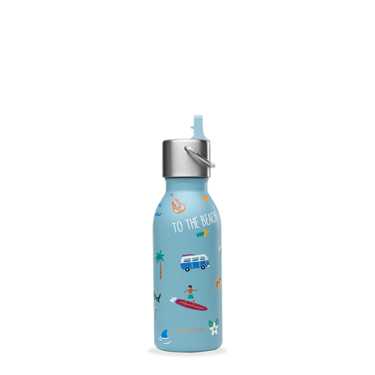 Gourde isotherme enfant Qwetch 350 ml - décor Honolulu bleu acier
