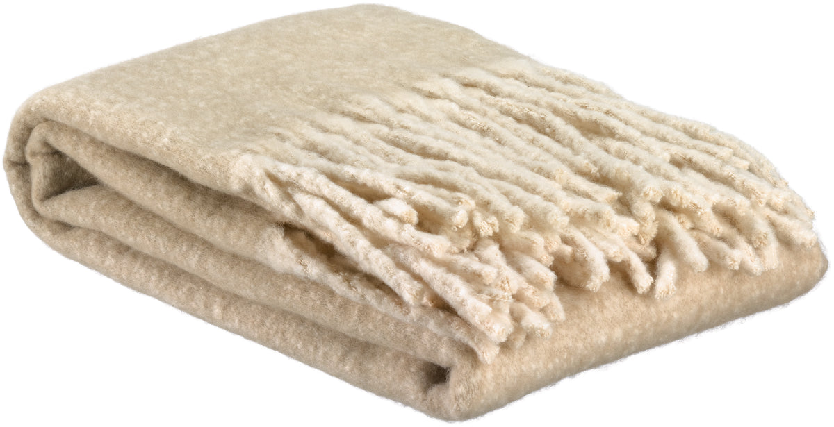Plaid uni Isabel Naturel à grandes franges torsadées