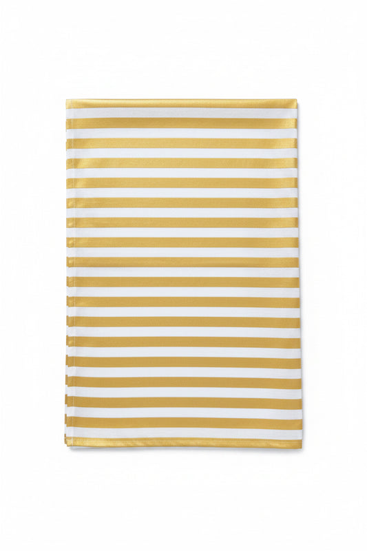 Nappe en papier rayures blanches et dorées effet tissu