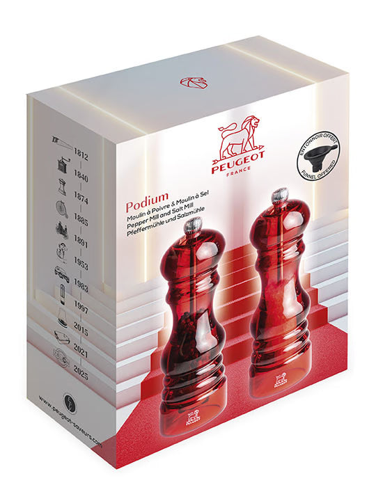 Podium Duo moulin poivre et moulin sel acryl rouge 18 cm - Peugeot