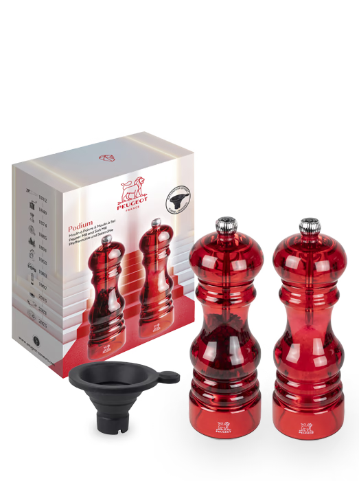 Podium Duo moulin poivre et moulin sel acryl rouge 18 cm - Peugeot