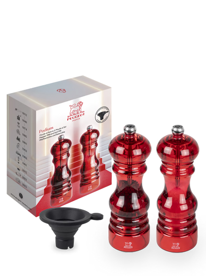 Podium Duo moulin poivre et moulin sel acryl rouge 18 cm - Peugeot