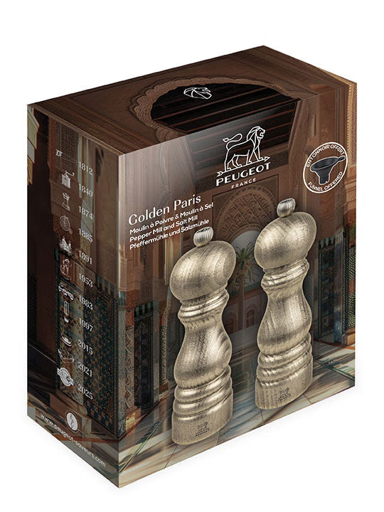 Golden Paris Duo moulins à poivre et à sel 18 cm finition dorée - Peugeot