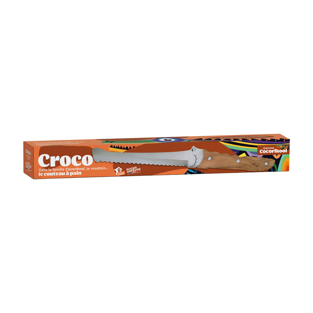 Couteau à pain Croco Roger Orfèvre - manche en olivier et lame crantée