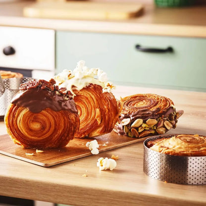 Cercle à tarte rond VALRHONA, inox perforé Ht 3,5 cm - De Buyer