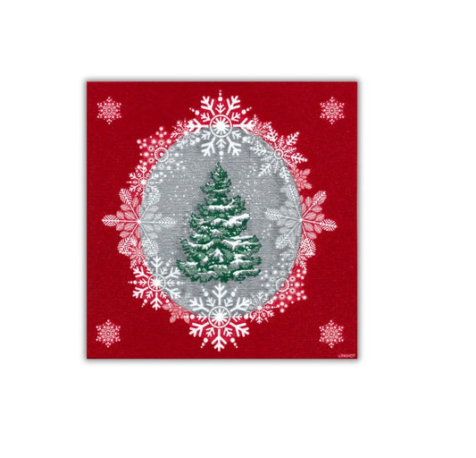 Serviette de table motif sapin enneigé rouge carmin