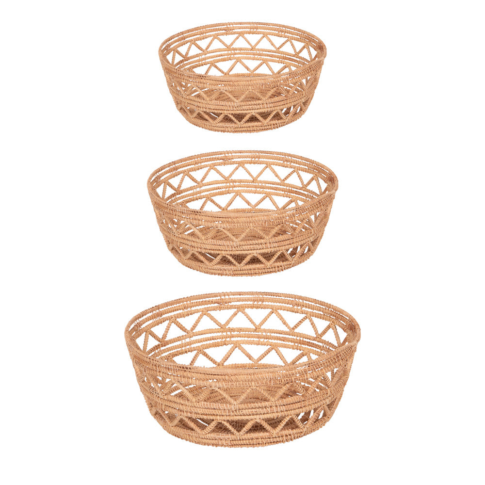 Lot de 3 panier rond en fibre de palme - Table Passion