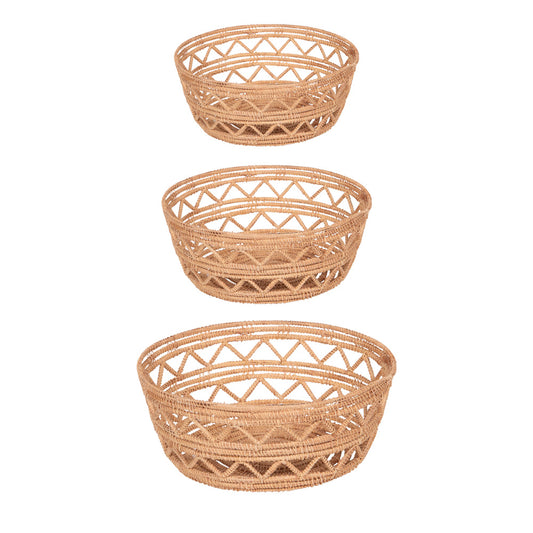 Lot de 3 panier rond en fibre de palme - Table Passion
