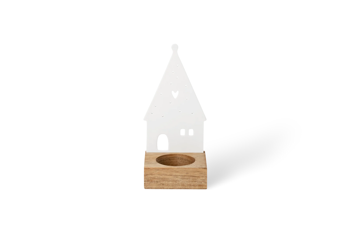 Bougeoir maison en porcelaine et bois Räder porcelaine blanche