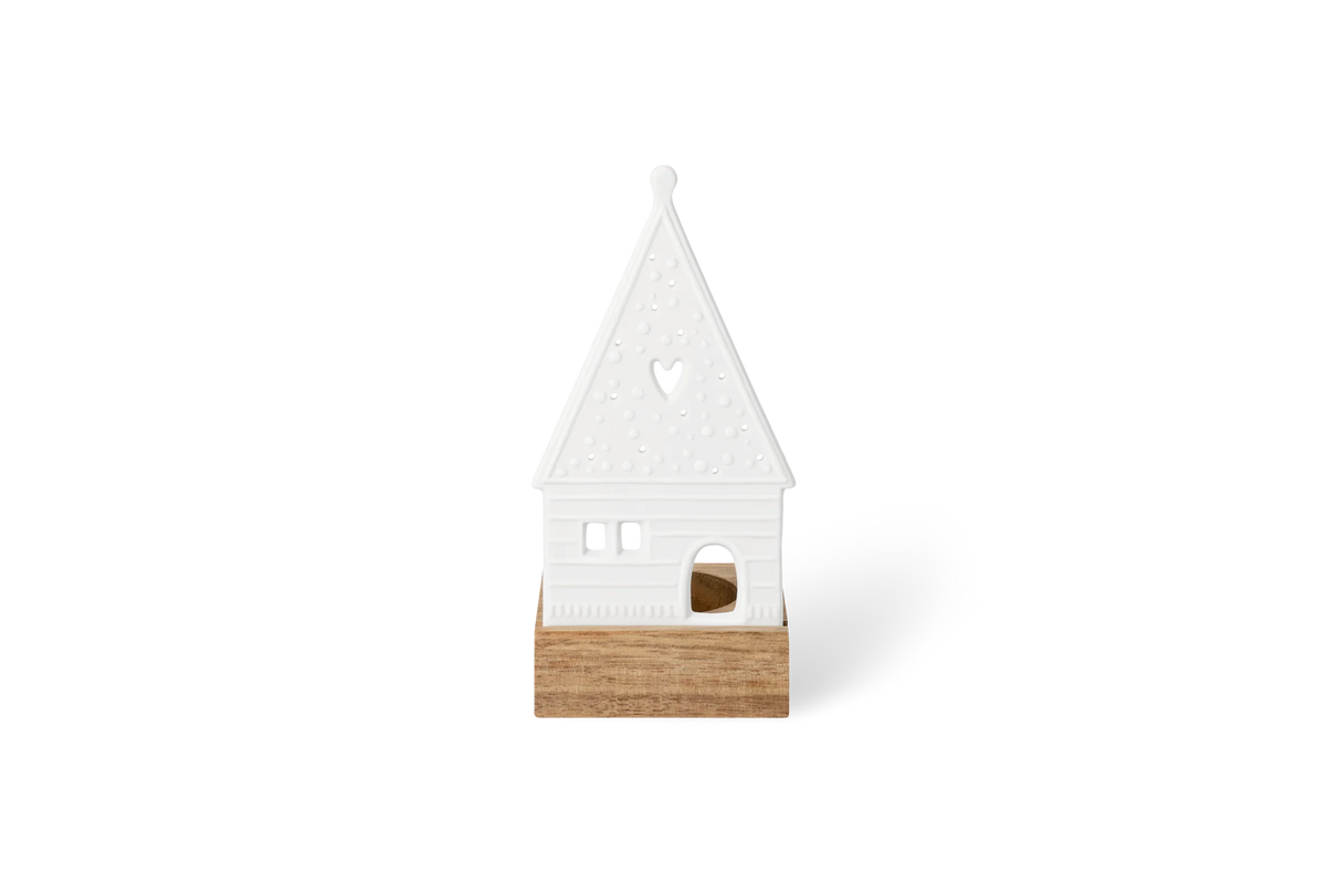 Bougeoir maison en porcelaine et bois Räder porcelaine blanche