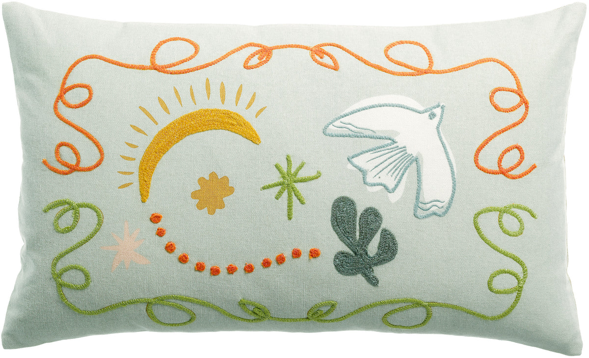 Coussin brodé Anka Ciel 30 x 50 cm, broderie en relief sur housse en coton