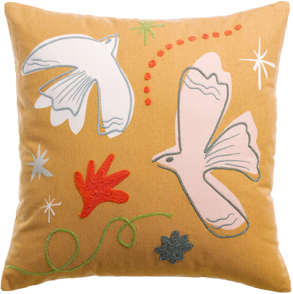 Coussin brodé Anka Cannelle 45 x 45 cm, broderie en relief sur housse en coton