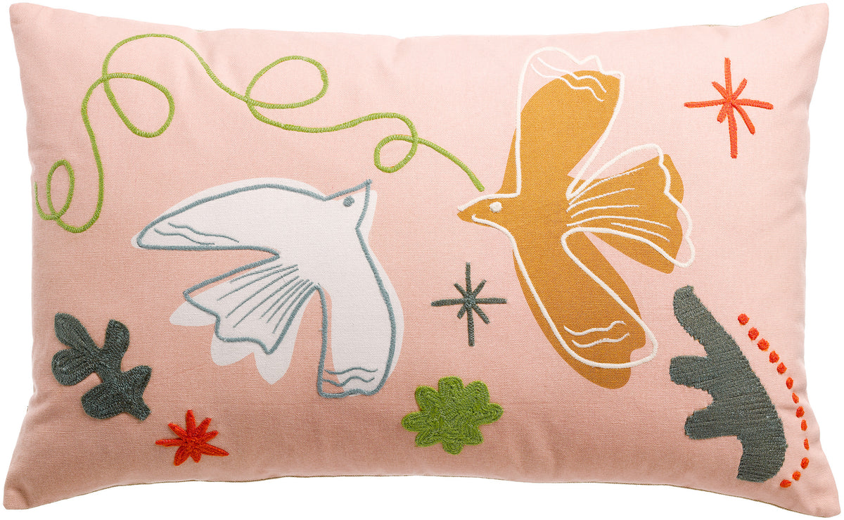 Coussin brodé Anka Bois de Rose 40 x 65 cm, broderie en relief sur housse en coton
