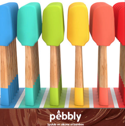 Spatule Pebbly - tête en silicone coloré et manche en bambou