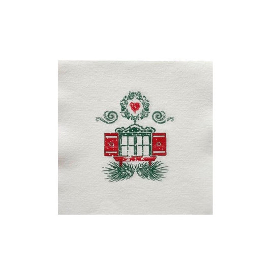 Serviette cocktail motif chalet tyrolien alpin rouge et beige
