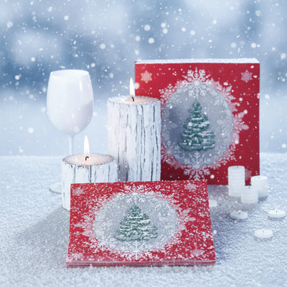 Serviette de table motif sapin enneigé rouge carmin