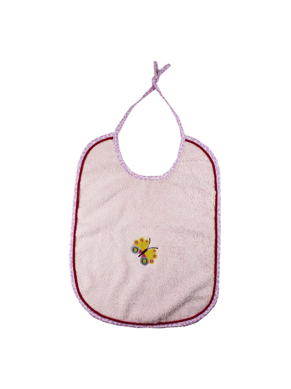 Bavoir butterfly rose en coton 20x26cm avec biais coton et lien de fermeture