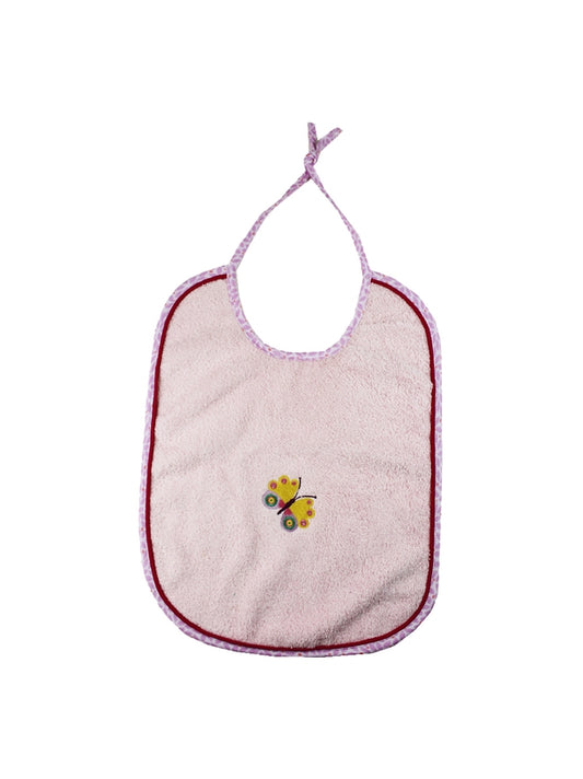 Bavoir butterfly rose en coton 20x26cm avec biais coton et lien de fermeture