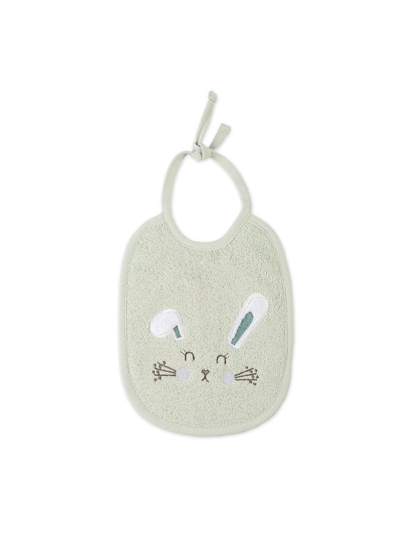 Bavoir petit lapin vert d'eau en coton avec biais renforcé