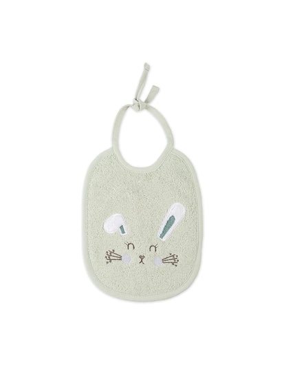 Bavoir petit lapin vert d'eau en coton avec biais renforcé