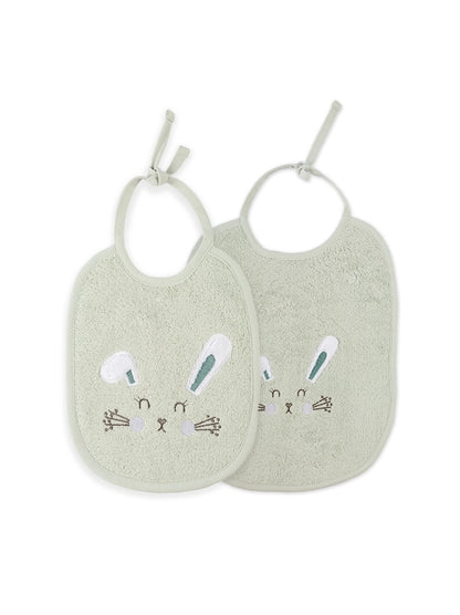 Bavoir petit lapin vert d'eau en coton avec biais renforcé