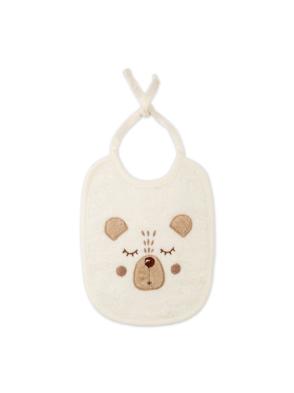 Bavoir bébé Petit Ours Angora beige en coton éponge bouclette
