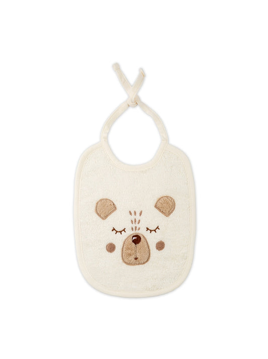 Bavoir bébé Petit Ours Angora beige en coton éponge bouclette