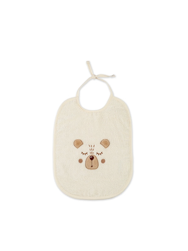 Bavoir bébé Petit Ours Angora beige en coton éponge bouclette