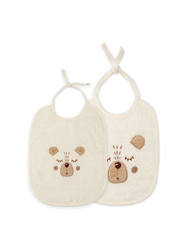 Bavoir bébé Petit Ours Angora beige en coton éponge bouclette