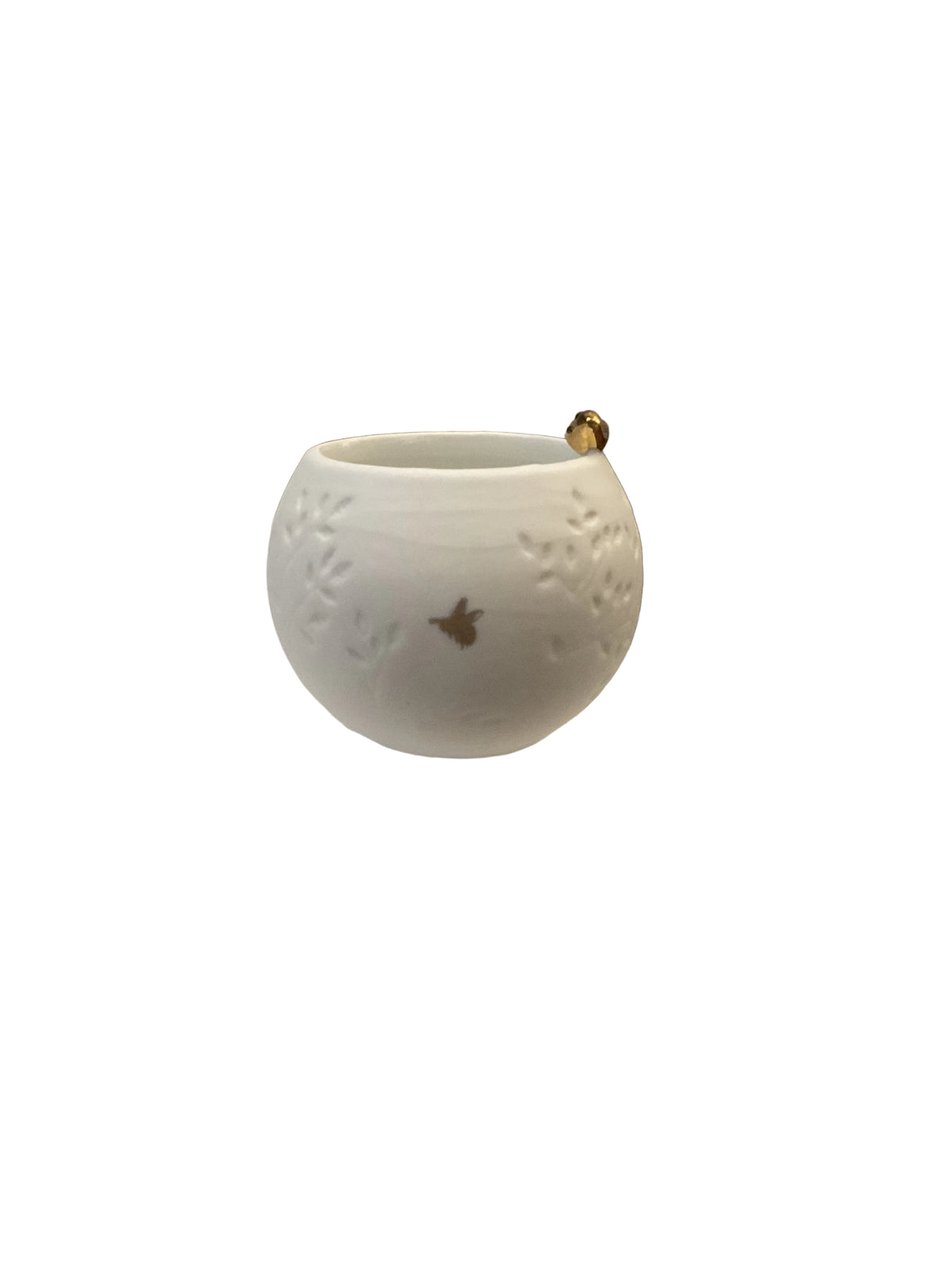 Photophore oiseau doré Räder porcelaine blanche