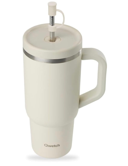 Travel cup isotherme Qwetch 900 ml - coloris sable avec paille inox