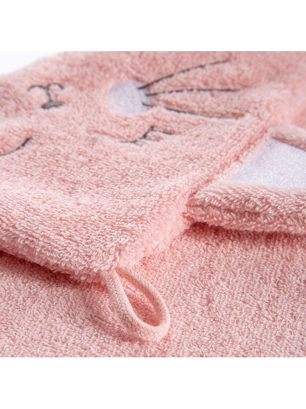 Cape de bain enfant en coton blanc avec motif petit chat rose et attache cousue