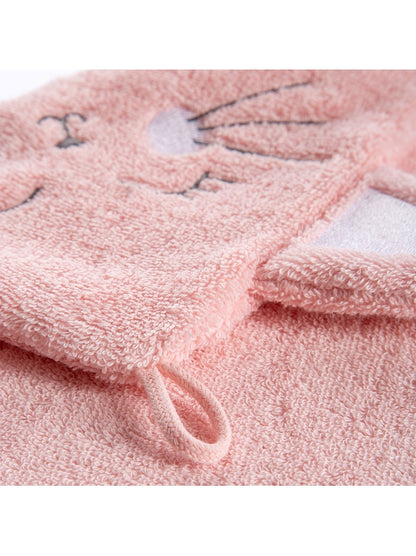 Cape de bain enfant en coton blanc avec motif petit chat rose et attache cousue
