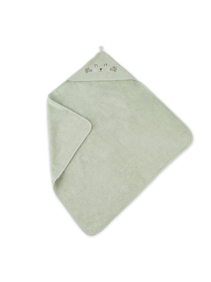 Cape de bain enfant 80x80 cm en coton avec motif petit lapin vert d'eau