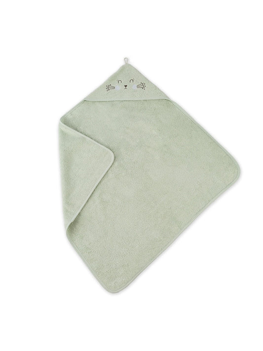 Cape de bain enfant 80x80 cm en coton avec motif petit lapin vert d'eau