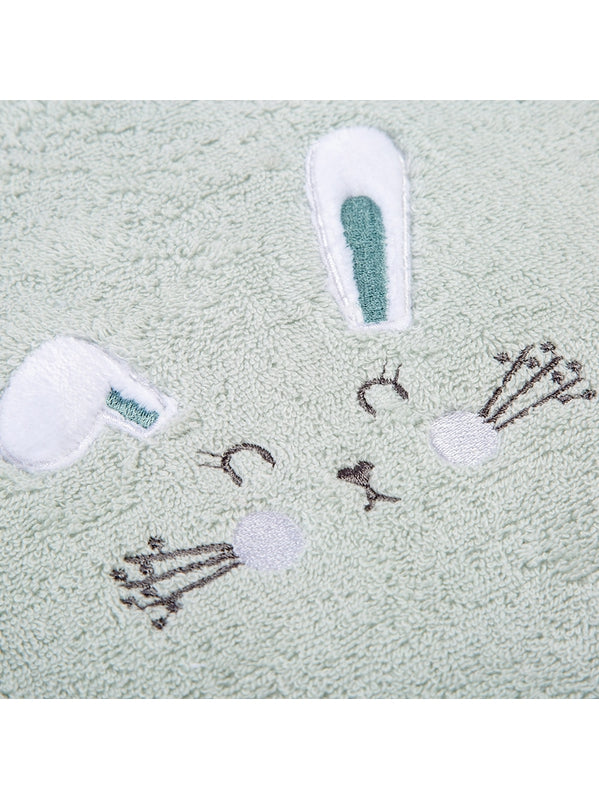 Cape de bain enfant 80x80 cm en coton avec motif petit lapin vert d'eau