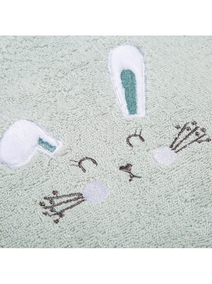 Cape de bain enfant 80x80 cm en coton avec motif petit lapin vert d'eau
