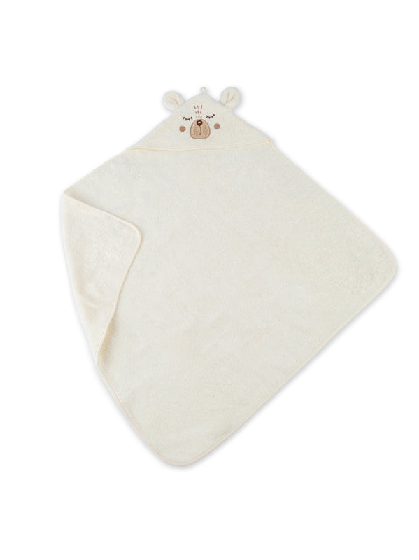 Cape de bain petit ours angora beige 80x80cm en coton bouclettes