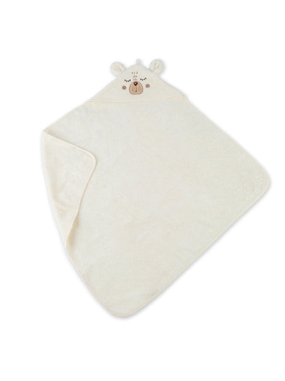 Cape de bain petit ours angora beige 80x80cm en coton bouclettes