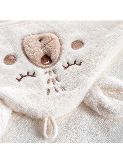 Cape de bain petit ours angora beige 80x80cm en coton bouclettes