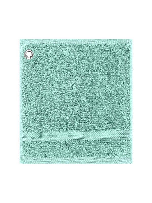 Carré éponge 30x30 bleu en coton avec œillet métallique, collection Elea Curacao