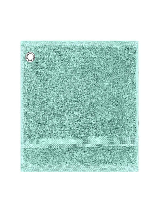 Carré éponge 30x30 bleu en coton avec œillet métallique, collection Elea Curacao