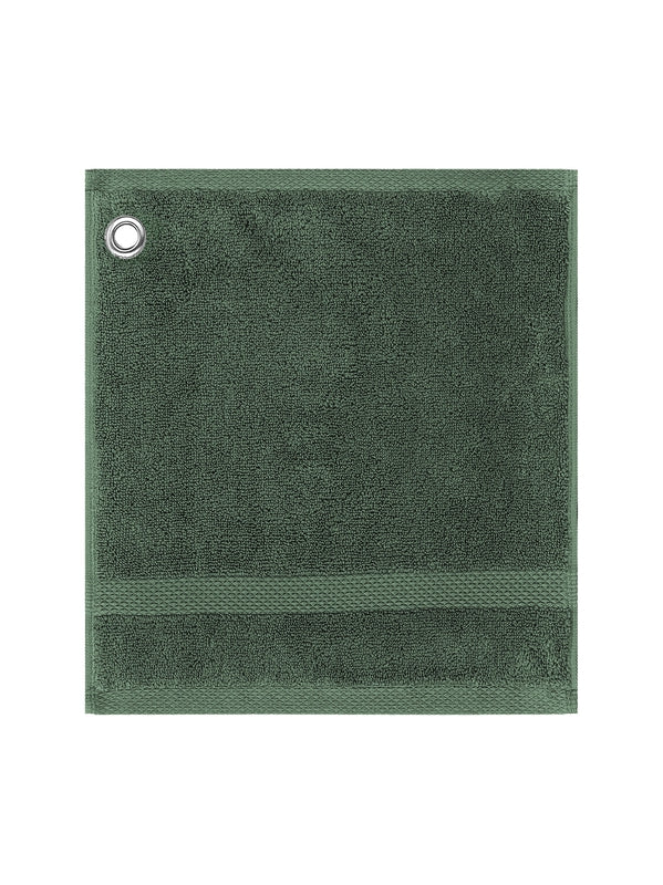 Carré éponge 30x30 cm kaki en coton avec oeillet métallique de suspension